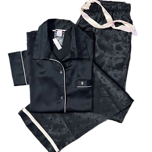 Victorias Secret Silky Satin thick pants & soft button down top pajama set black - Picture 10 of 10